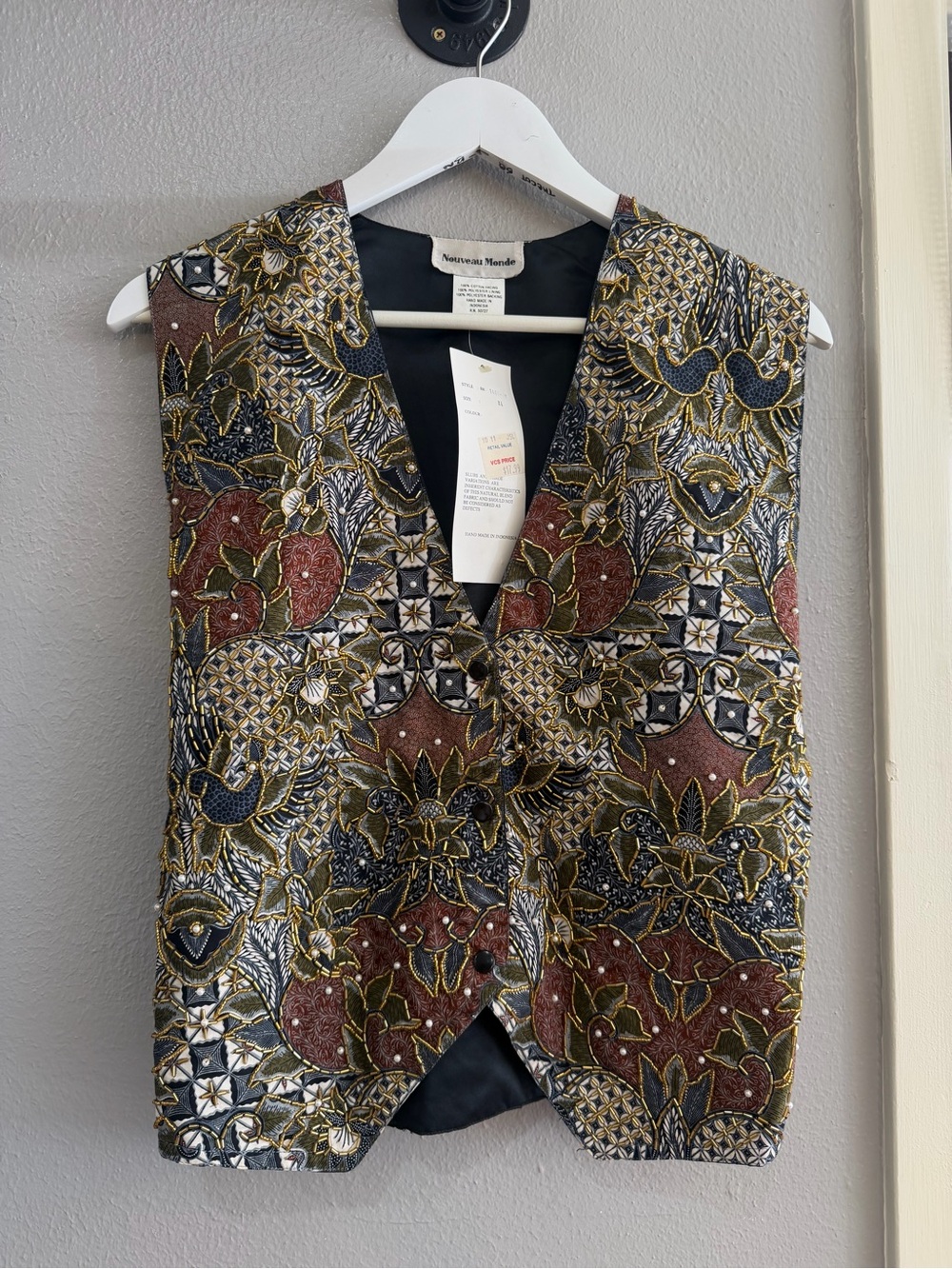Metallic Floral Nouveau Monde Vest - Black, Gold & Brown